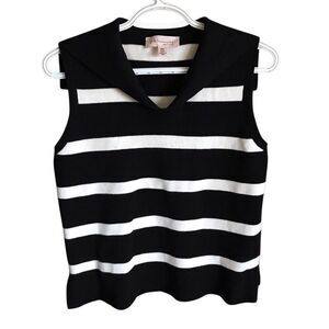 Philosophy sleeveless sweater black white striped Size Medium boat collar